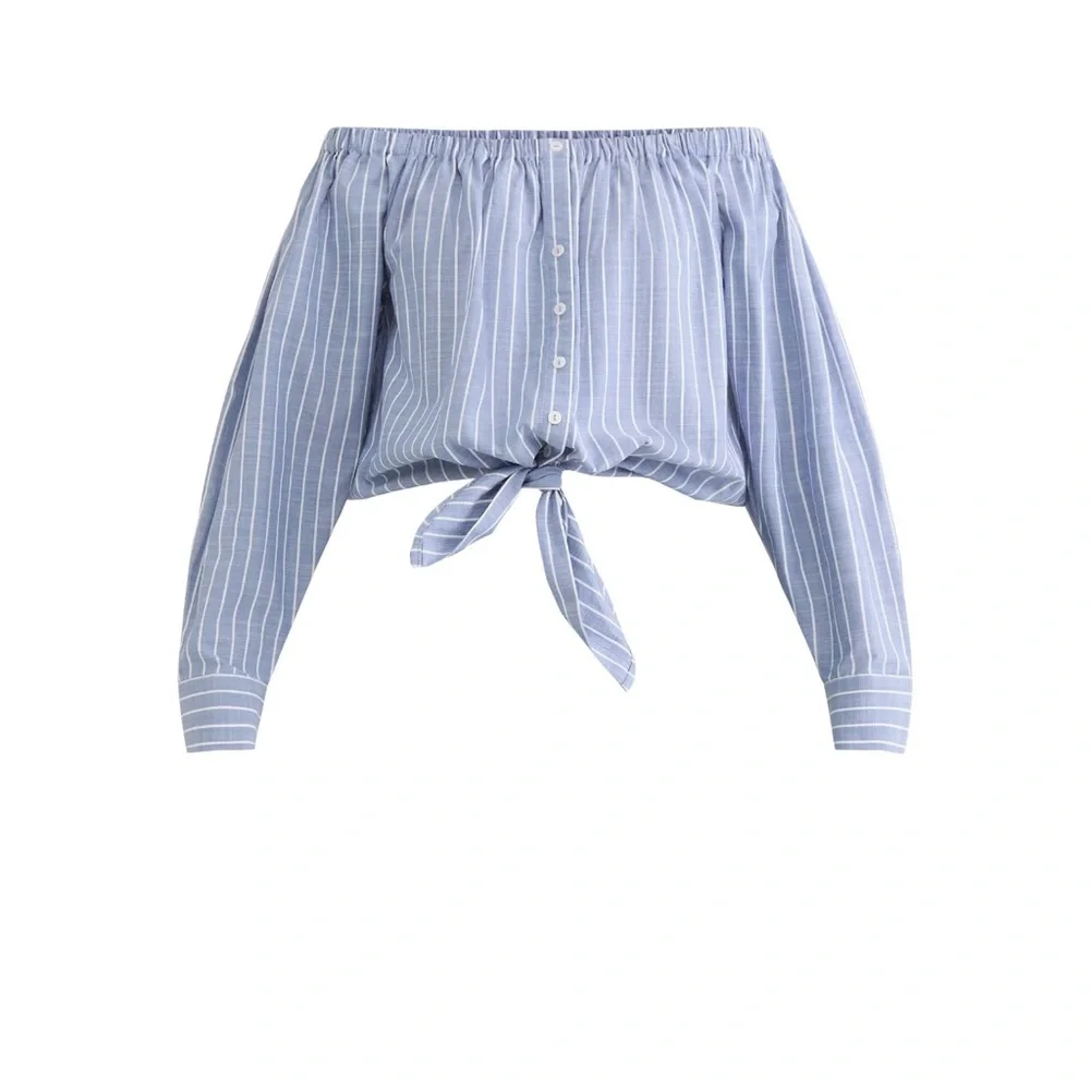 Time and Tru Women's Blue and White Strip Off-The-Shoulder Blouse XXL (22) NWT - Picture 2 of 2